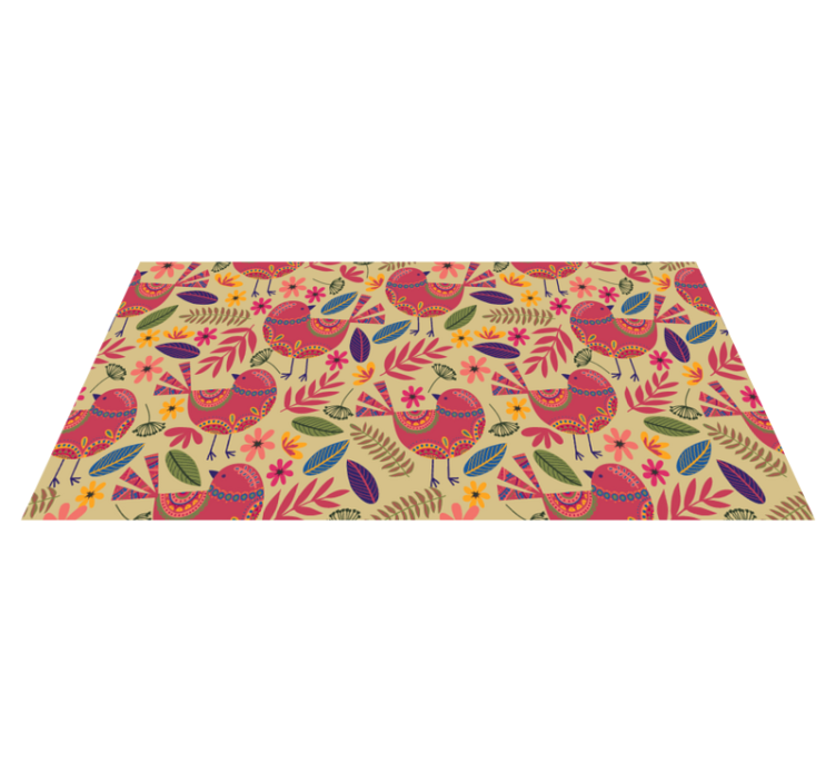 Tapis vinyle plantes motif art populaire oiseaux colorés - TenStickers