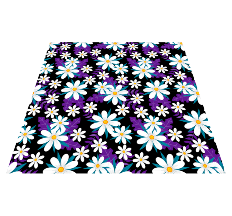 Tapis vinyle plantes fleurs sur fond noir - TenStickers