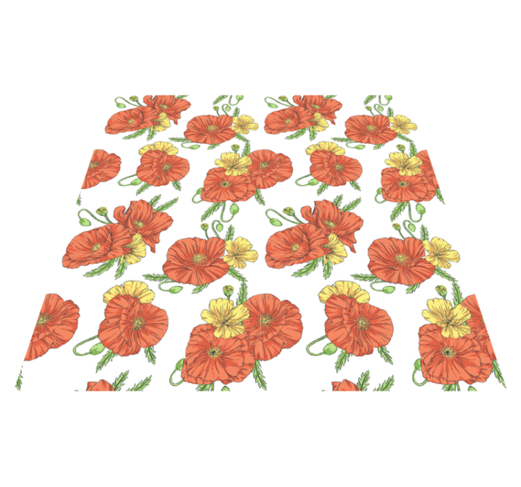 Tapis vinyle plantes fleurs de coquelicot sur fond blanc - TenStickers