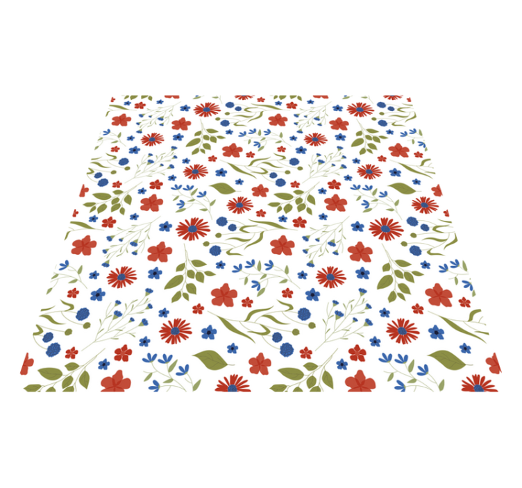 Tapis vinyle plantes motifs de jardin bleu et rouge - TenStickers
