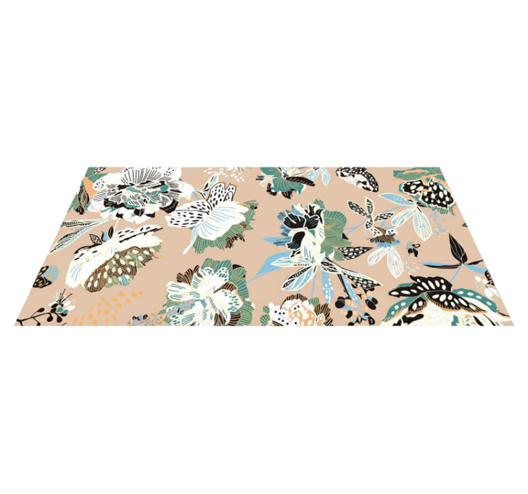 Tapis vinyle salon fleurs beiges neutres - TenStickers