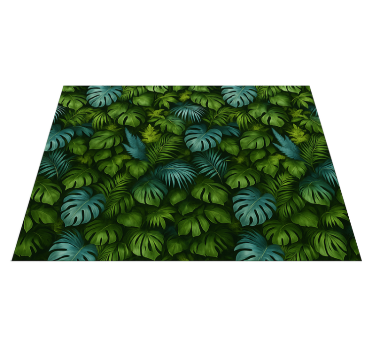 Tapis vinyle chambre feuilles vertes et bleues tropicales - TenStickers