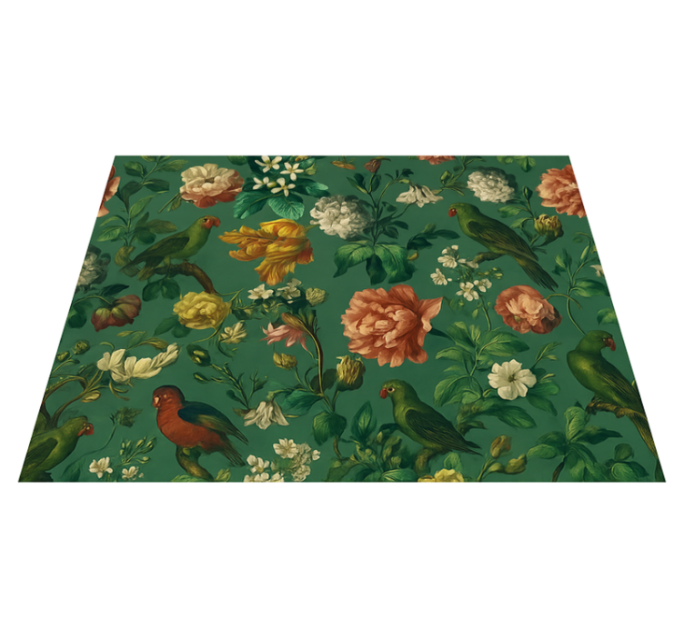 Tapis vinyle chambre design fleurs et oiseaux verts - TenStickers