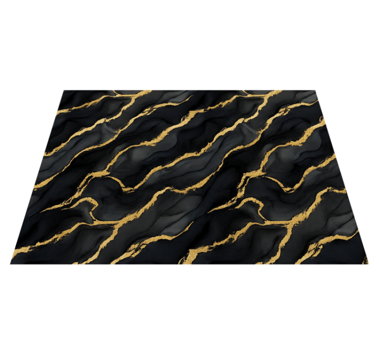 Tapis vinyle chambre effet marbre noir et motif doré - TenStickers