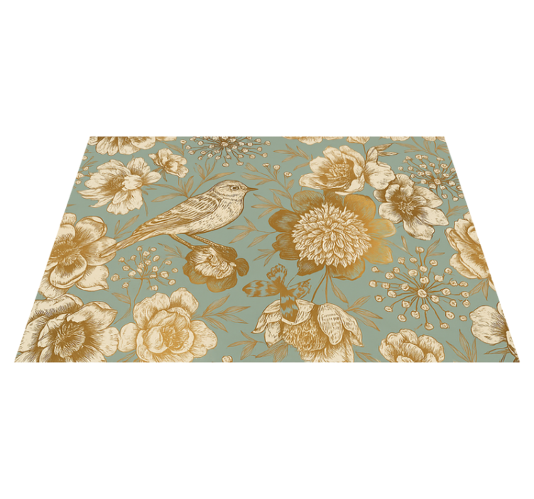 Tapis vinyle chambre fond gris avec fleurs dorées - TenStickers