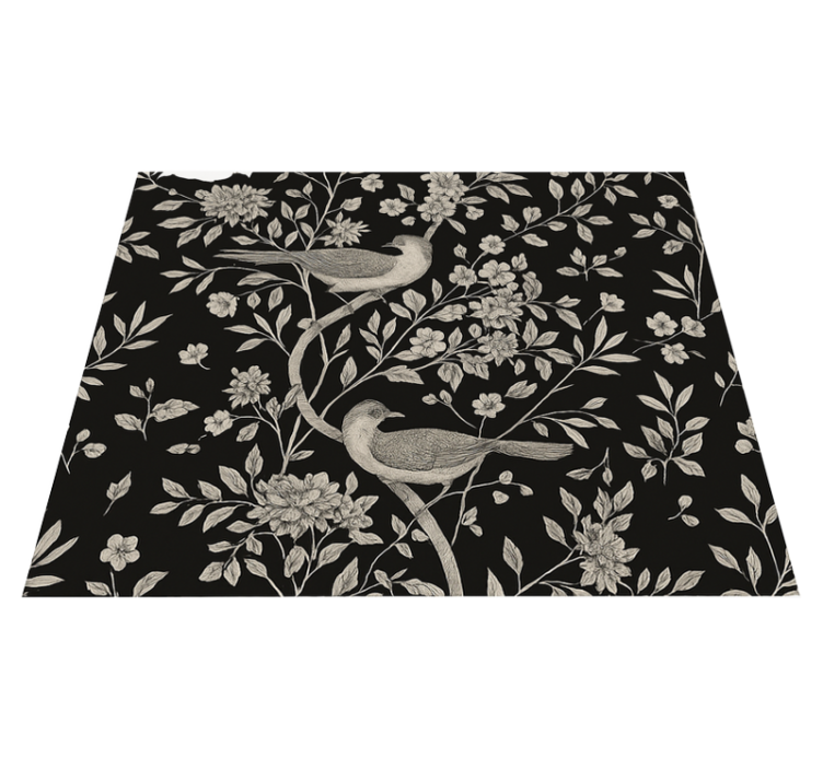 Tapis vinyle chambre arbre gris avec fleurs et oiseaux - TenStickers