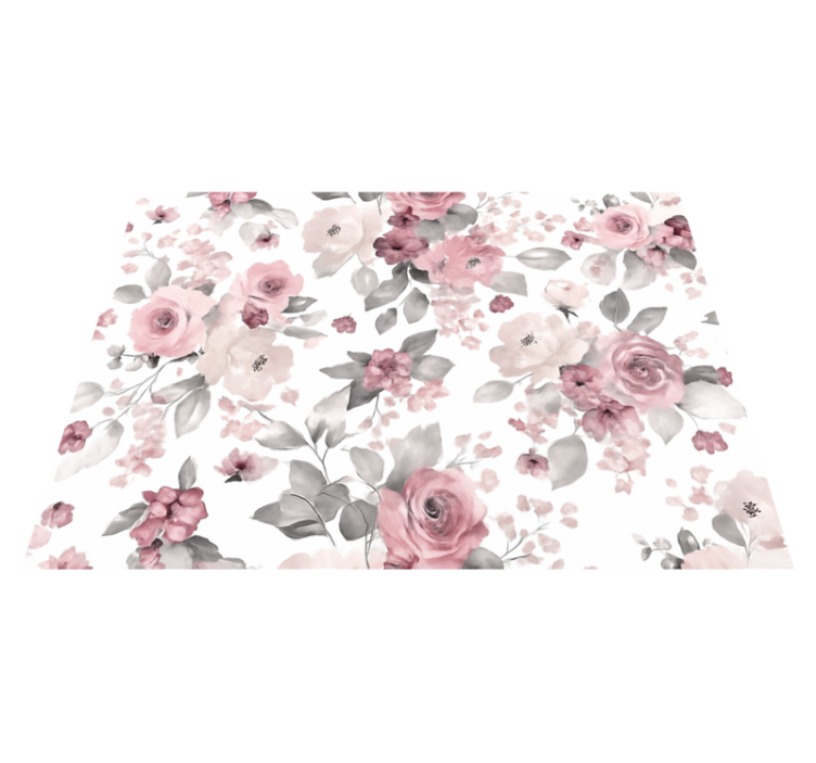 Tapis vinyle chambre motif délicat fleurs grises - TenStickers