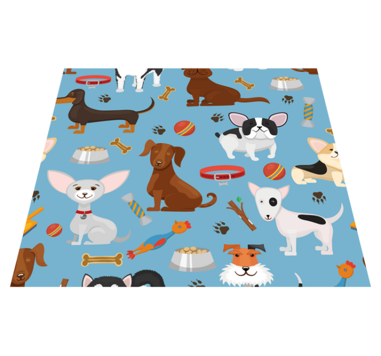 Tapis vinyle chambre motif chiens fond bleu - TenStickers