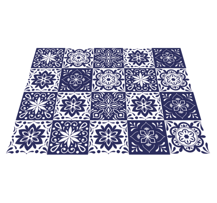 Tapis vinyle carreaux de ciment motif carrelage bleu foncé - TenStickers