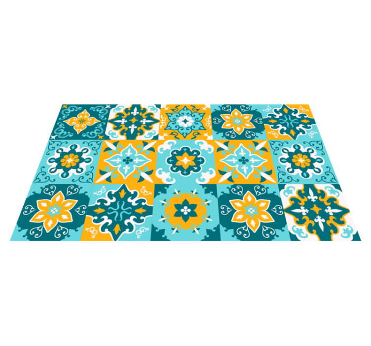 Tapis vinyle carreaux de ciment effet carrelage bleu jaune - TenStickers