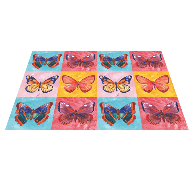 Tapis vinyle plantes tableau de papillons colorés - TenStickers