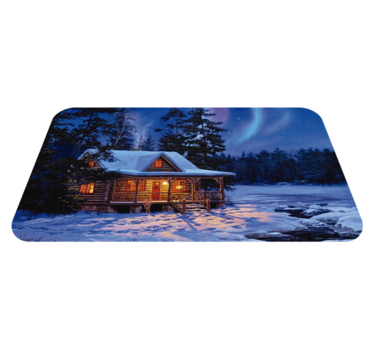 Tapis vinyle noël scène de cabane d'hiver - TenStickers