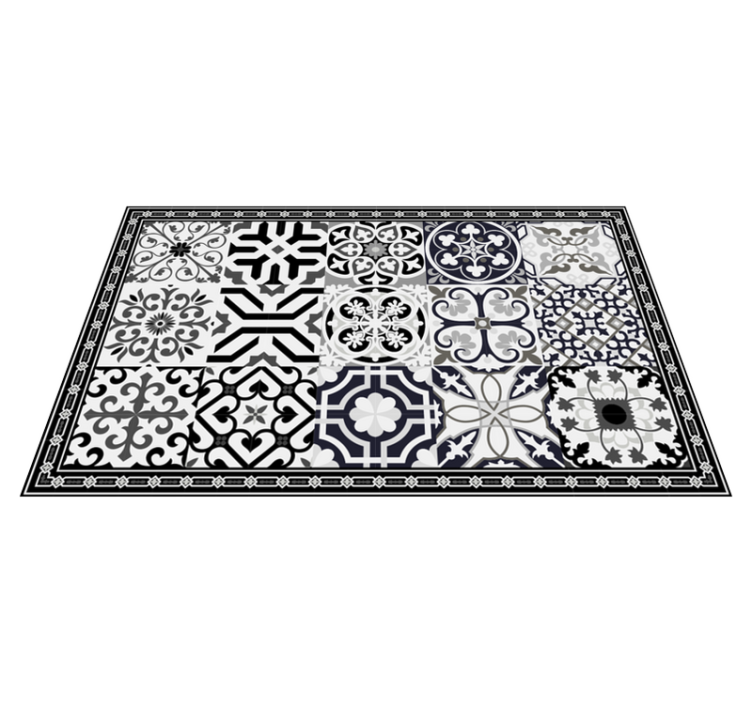 Tapis vinyle carreaux de ciment noir et blanc bordures - TenStickers
