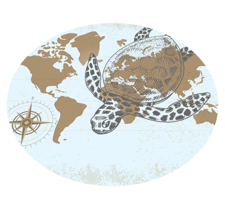 Tapis vinyle carte du monde boussole tortue - TenStickers