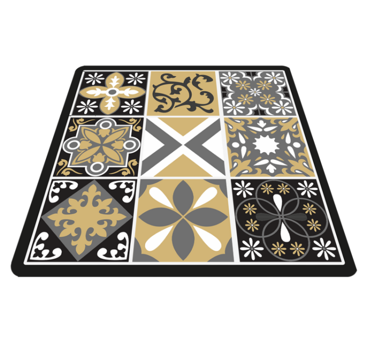 Tapis lino cuisine carreaux de ciment noirs effet or et argent - TenStickers