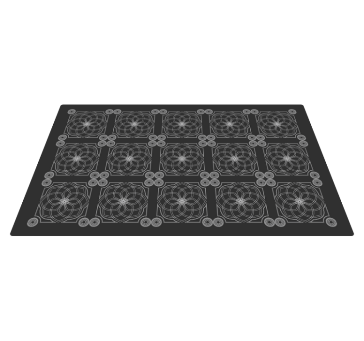 Tapis vinyle noir motifs floraux géométriques - TenStickers