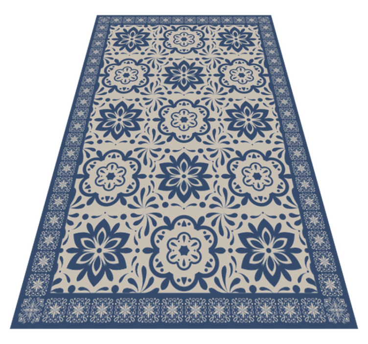 Tapis lino cuisine thème floral hydraulique bleu - TenStickers