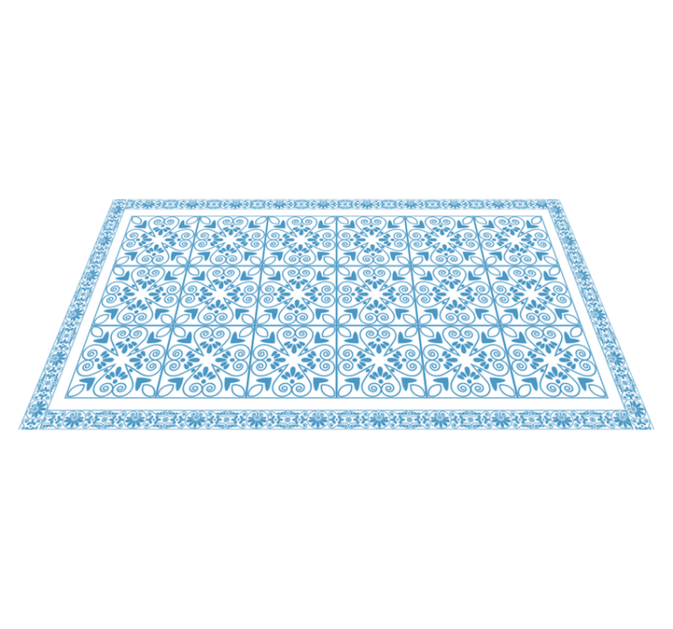 Tapis lino cuisine carreaux bleus ornementaux - TenStickers