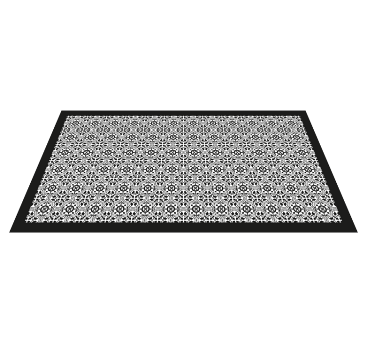 Tapis vinyle carreaux de ciment motif floral noir - TenStickers