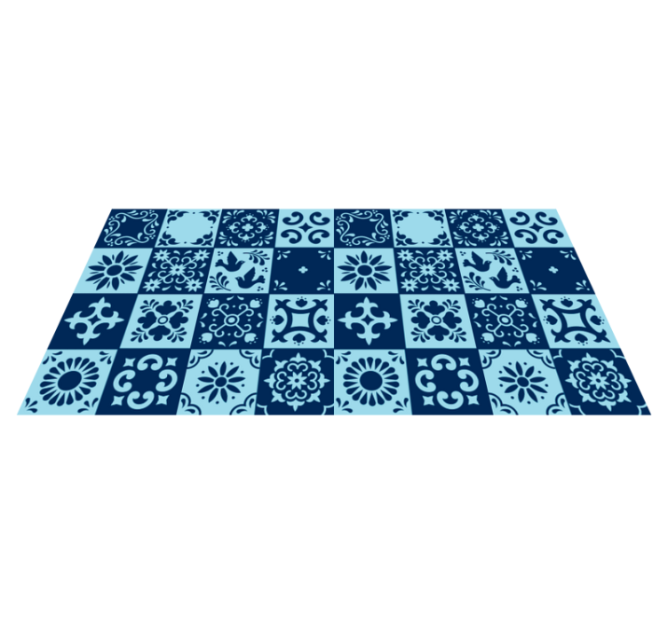 Tapis lino cuisine mosaïque tons bleus - TenStickers