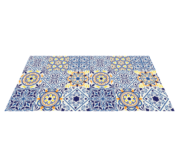 Tapis lino cuisine carreaux bleus et jaunes - TenStickers