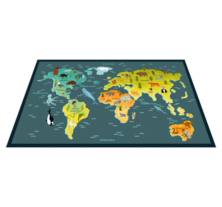 Tapis vinyle carte du monde dessin d'animaux colorés - TenStickers