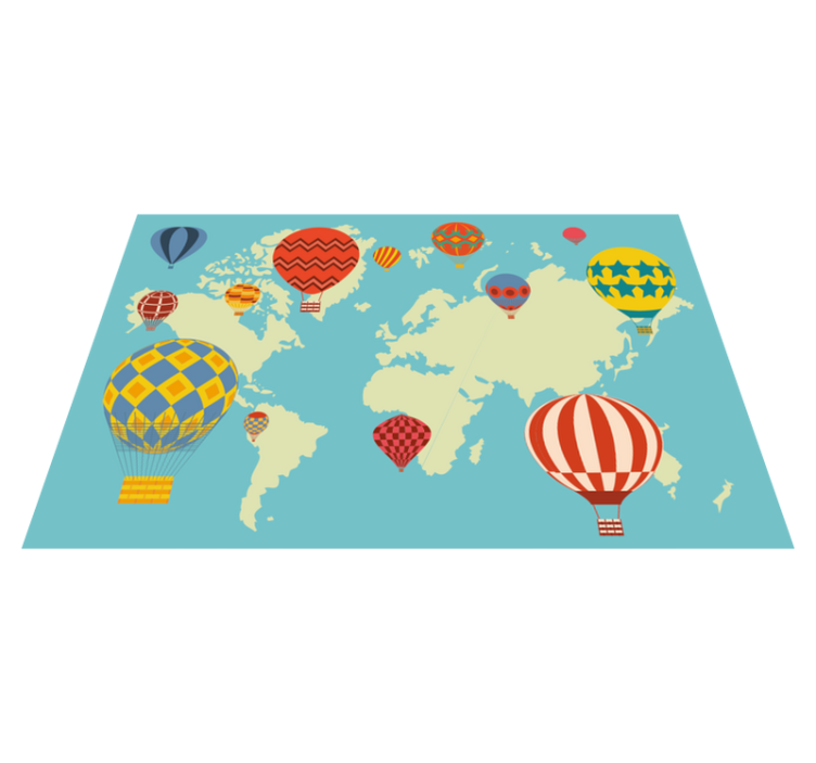 Tapis vinyle carte du monde montgolfières colorées - TenStickers