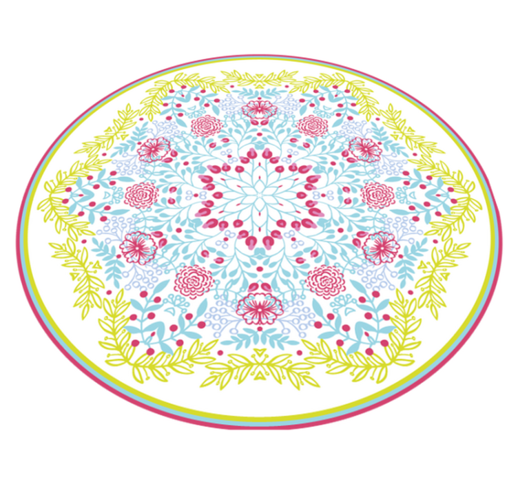 Tapis vinyle mandala motif botanique bleu et rose - TenStickers