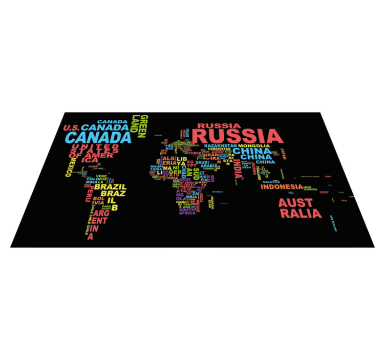 Tapis vinyle carte du monde typographie des pays - TenStickers