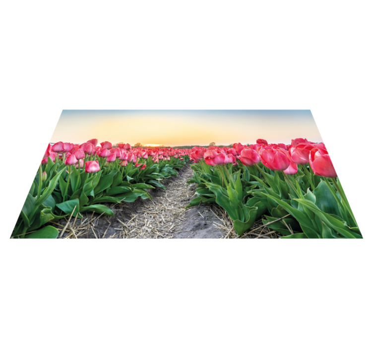 Tapis vinyle plantes perspective du champ de tulipes - TenStickers