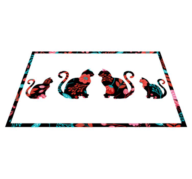 Tapis vinyle plantes silhouettes de chats colorées - TenStickers