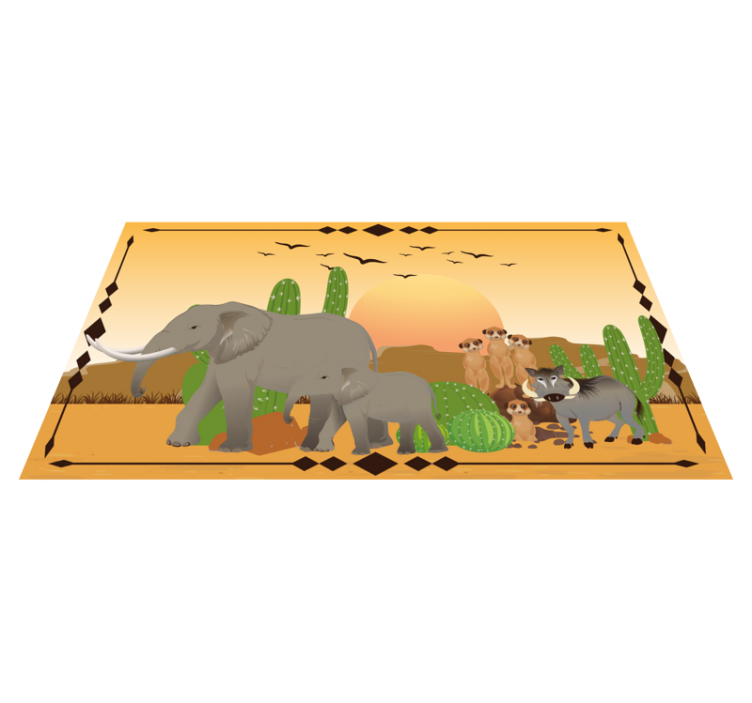 Tapis vinyle nature expédition d'éléphants au crépuscule - TenStickers