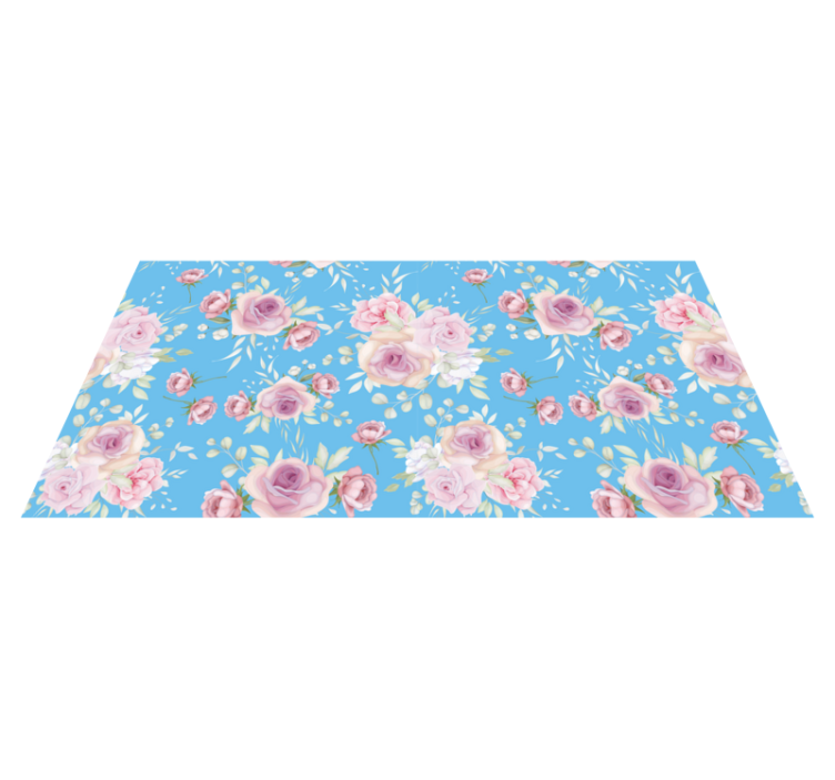 Tapis vinyle plantes fleurs de rose sur fond bleu - TenStickers
