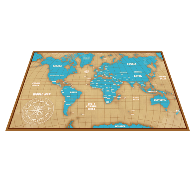 Tapis vinyle carte du monde conception bleue avec des pays - TenStickers