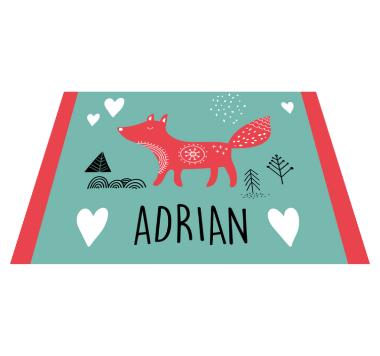 Tapis vinyle avec nom Renard nordique avec des coeurs - TenStickers