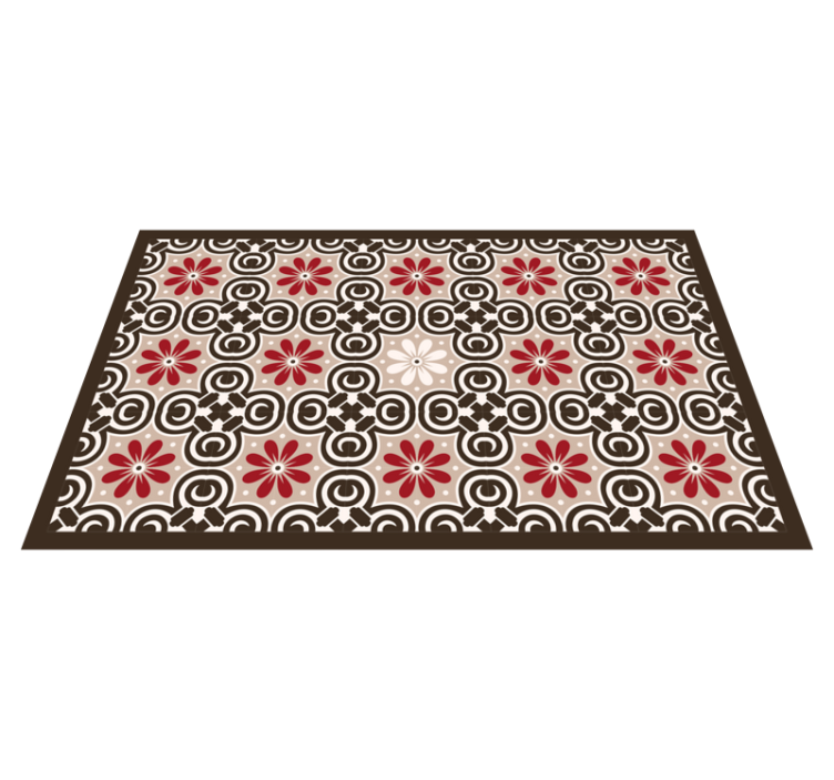 Tapis vinyle carreaux de ciment blanc beige rouge - TenStickers