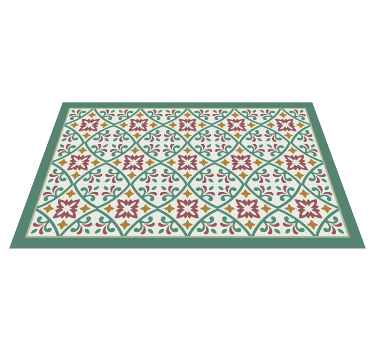 Tapis de cuisine carreaux fleurs jaune rouge et vert - TenStickers