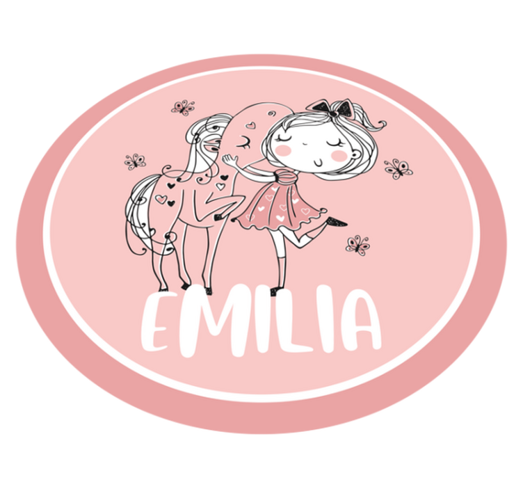 Tapis vinyle ado fille et cheval avec nom - TenStickers