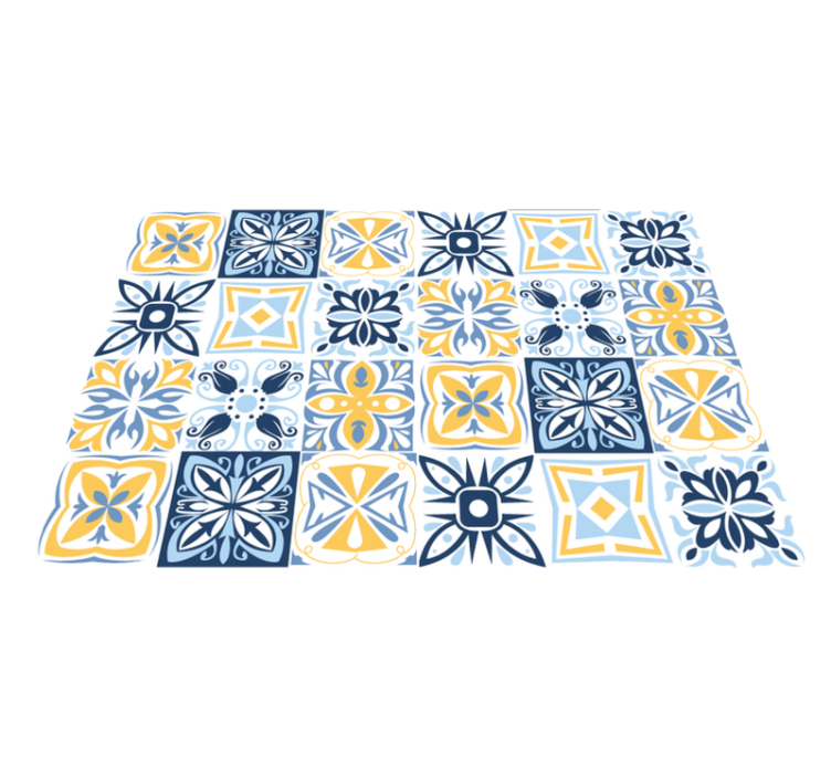 Tapis mosaique vinyle tuiles bleu jaune - TenStickers