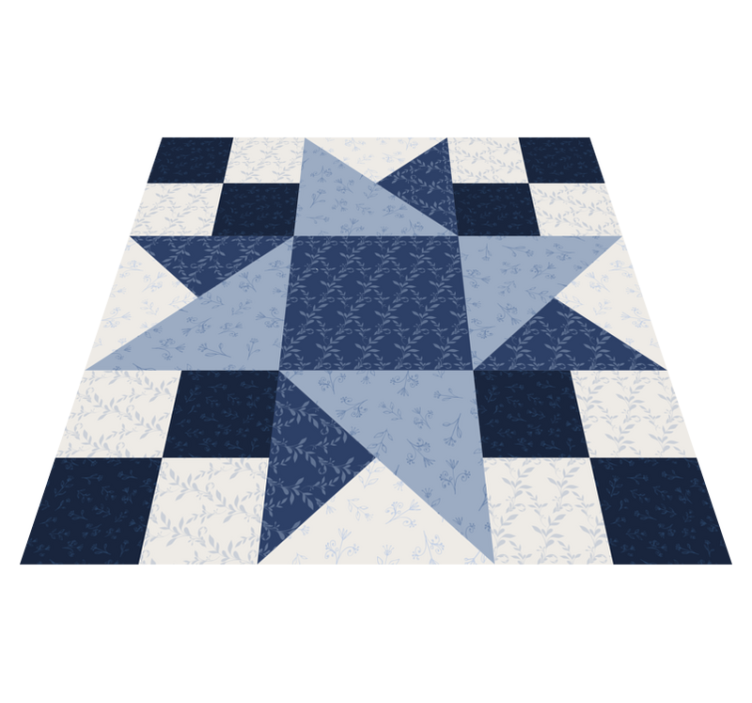 Tapis vinyle géométrique bleu motif floral - TenStickers