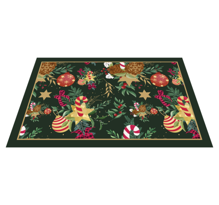 Tapis vinyle noël fond vert motifs festifs - TenStickers