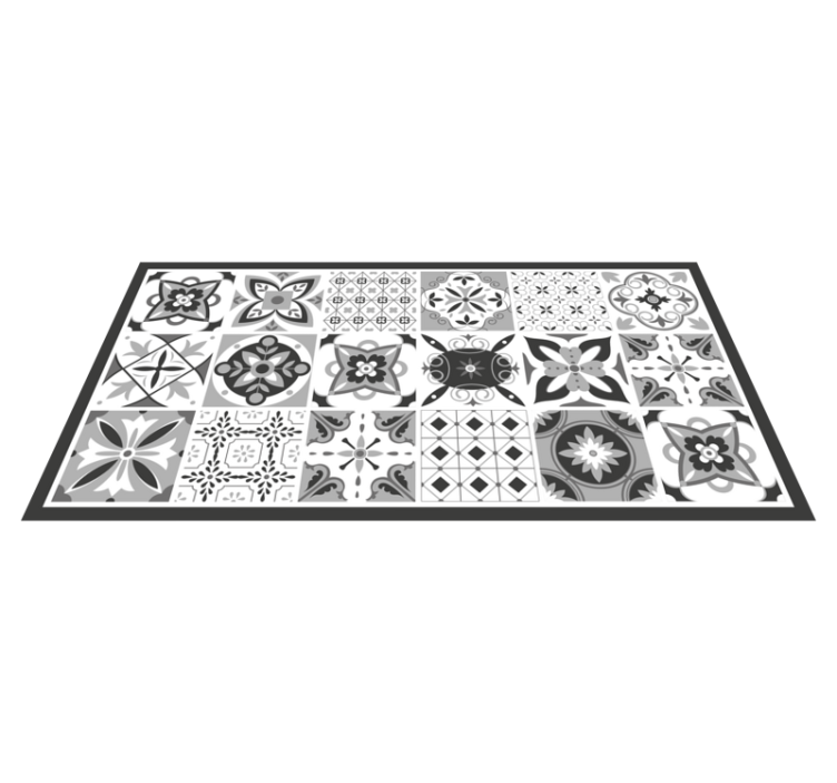 Tapis vinyle carreaux de ciment couleur gris et blanc - TenStickers