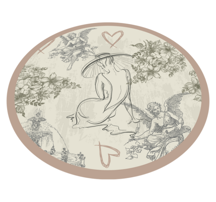 Tapis vinyle rond vintage motif fleur et ange - TenStickers