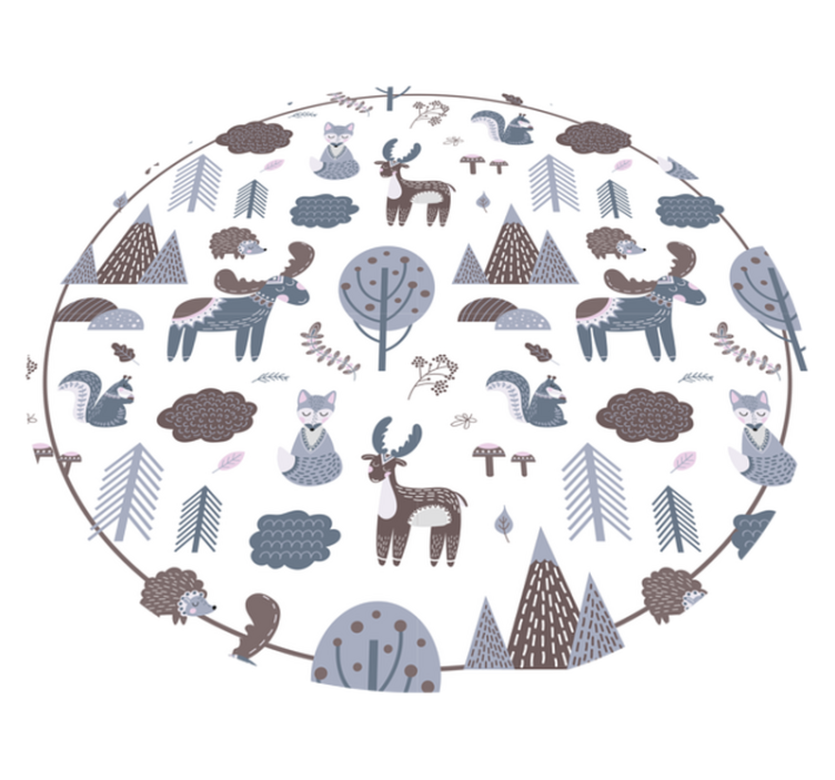 Tapis vinyle rond motif d'animaux style scandinave - TenStickers