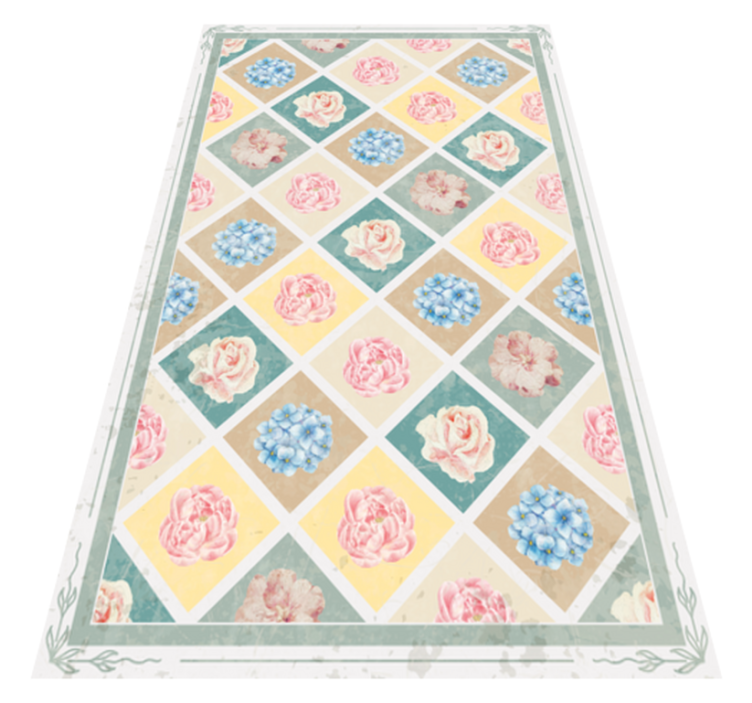 Tapis vinyle vintage losanges avec des fleurs - TenStickers
