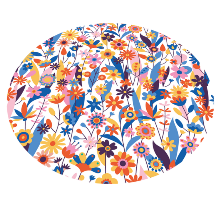 Tapis vinyle salon rond nature fleurs multicolores - TenStickers