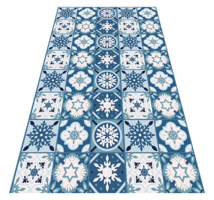 Tapis vinyle cuisine noël tuiles bleus flocons - TenStickers