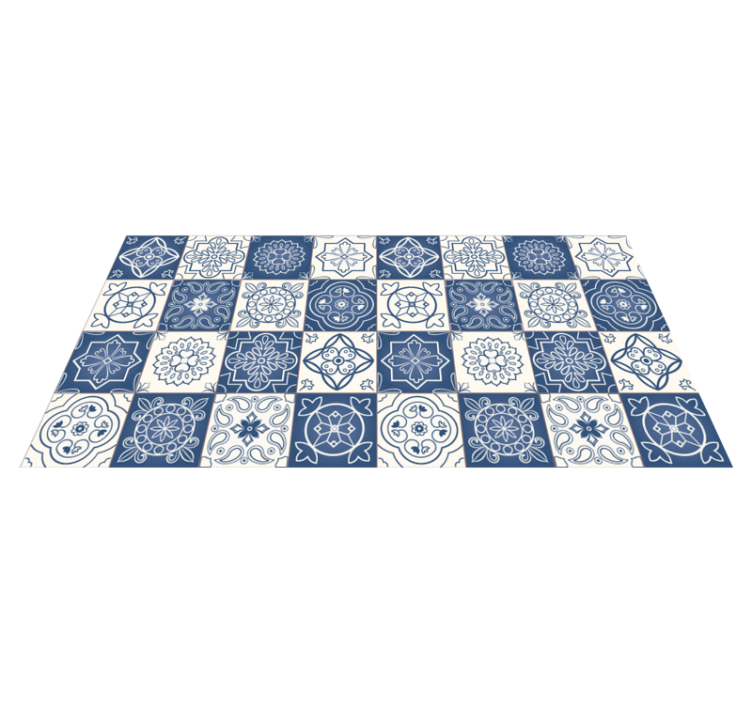 Tapis lino cuisine carreaux bleus vintage - TenStickers
