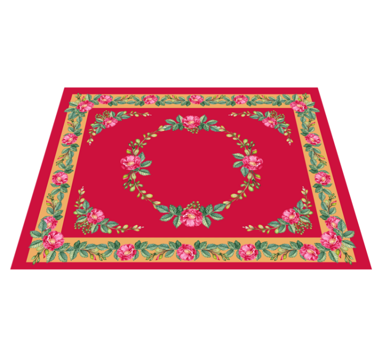 Tapis vinyle rouge motif floral vintage - TenStickers