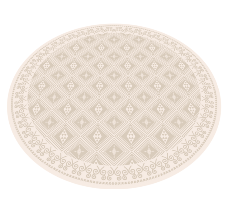 Tapis vinyle rond beige losanges et motifs tribaux - TenStickers